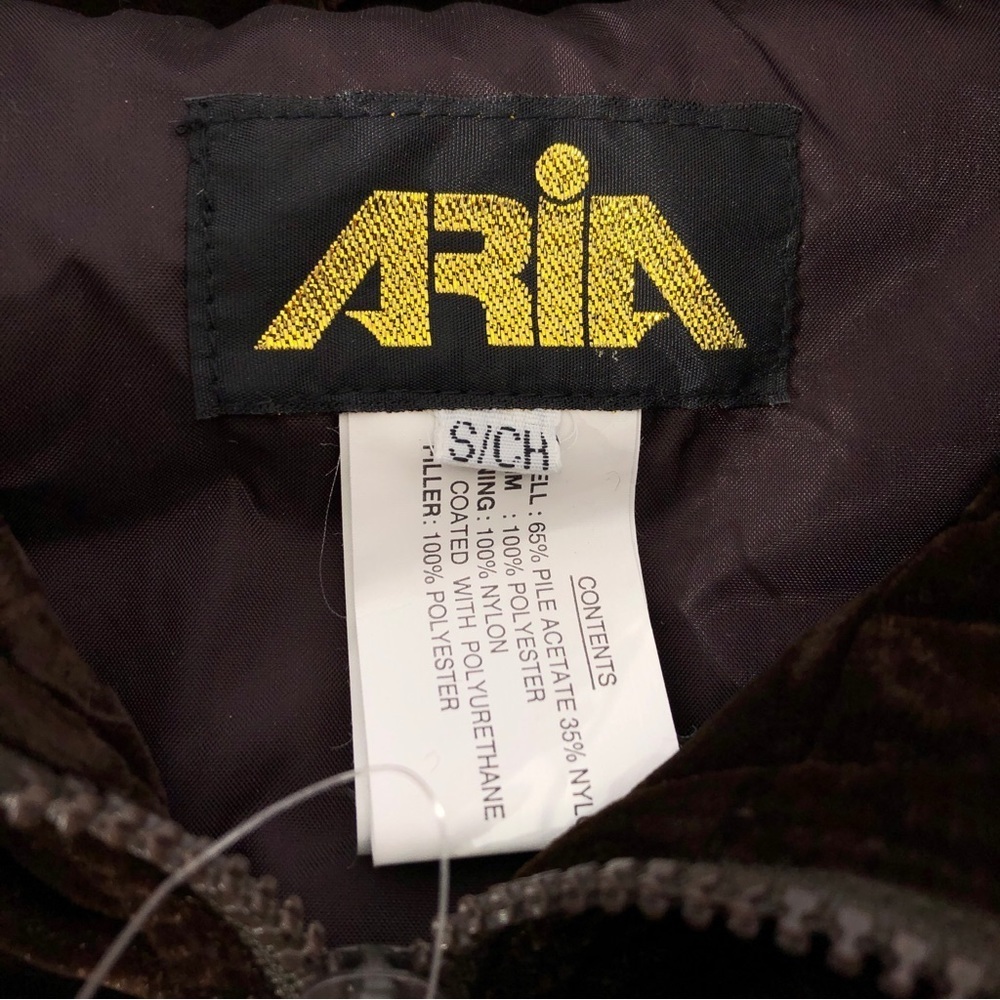 Vintage NWT 90s ARIA Brown Velvet Zip Up Cuffed Bomber Jacket S - Picture 7 of 7